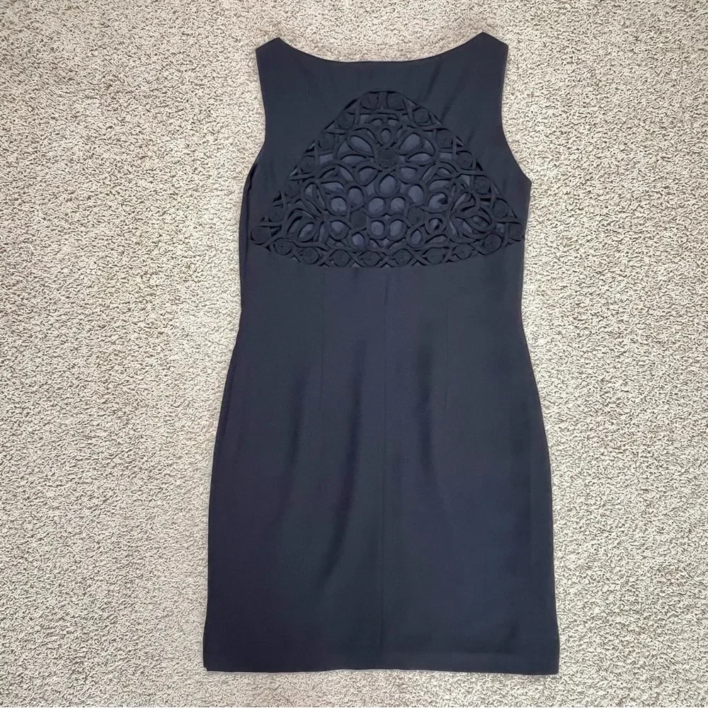 DAVID WARREN Vintage Black Sleeveless Sheath Dress Eyelet Cut Out Knee Length 8